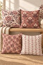 Powder Burgundy Botanical Patterned 4 Throw Pillow Covers 1 Runner 5 Piece Set