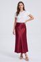 Burgundy Verev Cut Draped Luxury Satin Skirt - 5
