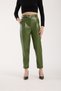 Women's High Waist Belted Pleated Faux Leather Trousers with Nubuck Texture and Carrot Cut - 8