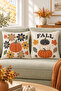 Orange Green Fall Written Pumpkin 4 Pillow Covers 1 Runner 5 Piece Set - 6