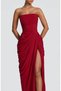 Premium Drape Detailed Tulle Corset Lace-Up Slit Low-Cut Strapless Long Evening Dress - 4