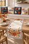 Navy Blue Orange Autumn Harvest Written 4 Pillow Covers 1 Runner 5 Piece Set