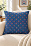 Navy Blue Orange Tulip Ethnic Patterned 4 Throw Pillow Covers 1 Runner 5 Piece Set - 8