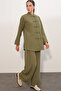 Women's Oversize Shirt Pants Linen Two-Piece Set 30126 - Khaki - 3