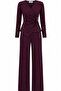 Double-Breasted Collar Burgundy Trousers and Blouse Set with Waist Accessories - 2