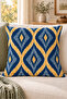 Navy Blue Mustard Ikat Geometric Patterned 4 Throw Pillow Covers 1 Runner 5 Piece Set - 6