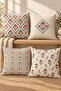 Sage Red Ethnic Floral Patterned 4 Pillow Covers 1 Runner 5 Piece Set - 2
