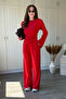 Padded Waist, Draped Back, Corset Detail on the Back, Red Trouser Blouse Set - 8