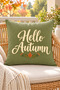 Orange Green Hello Autumn Written Botanical 4 Pillow Covers 1 Runner 5 Piece Set - 6