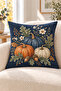 Navy Blue Orange Plaid Pumpkin Flower 4 Pillow Covers 1 Runner 5 Piece Set - 5