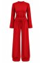 Red Back-Tie Padded Blouse and Trousers Set - 5165 - 2