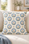 Blue Gray Ethnic Floral Patterned 4 Throw Pillow Covers 1 Runner 5 Piece Set - 5