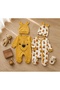 Baby 2-Piece Teddy Bear Patterned Jumpsuit Set, 100% Cotton, Long Sleeves with Hat - 4
