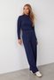 Women's Navy Blue High Neck Gathered Waist Skuba Top and Bottom Set Alc-X15715 - 3