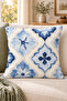 Blue and White Tile Motif 4 Pillow Covers 1 Runner 5 Piece Set - 5