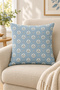 Blue Gray Ethnic Floral Patterned 4 Throw Pillow Covers 1 Runner 5 Piece Set - 6