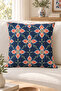 Navy Blue Orange Tulip Ethnic Patterned 4 Throw Pillow Covers 1 Runner 5 Piece Set - 5