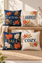 Navy Blue Orange Autumn Harvest Written 4 Pillow Covers 1 Runner 5 Piece Set - 2