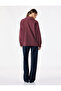 Long Sleeve Plum Color Striped Oversize Shirt - 4