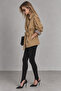 Tan Double-Breasted Collared Short Trench Coat with Belt |   Mkw3811572-1 - 5