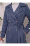 Belted Lined Medium Length Trench Coat with Epaulet Sleeves - 2