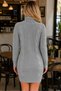 Women's Long Sleeve Turtleneck High Neck Front Back Hairnet Thessaloniki Knit Patterned Links Detailed Stylish Elegant Casual Gray Knitwear Mini Tunic Dress - 3