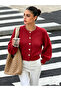 Heart-Shaped Gold Buttoned Basic Knitwear Women's Cardigan