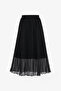 Women's Elastic Waist Lined Long Pleated Chiffon Skirt - Black - 8