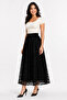Women's Elastic Waist Lined Long Lace Skirt - Black - 2