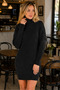 Women's Long Sleeve Turtleneck High Neck Front Back Hairnet Thessaloniki Knit Patterned Links Detailed Stylish Elegant Casual Black Knitwear Mini Tunic Dress - 6