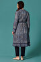 Galaxi Women's Plus Size Shawl Patterned Belted Buttoned Tunic 4003 Navy Blue - 2