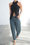 Women's Stone Halter Neck Backless Cotton Knitwear Blouse - 4