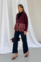 Women's Layered Chiffon Skirted Floral Embossed Gold Buttoned Knitwear Cardigan 1107 - Plum - 2