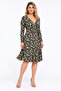 Women's Plus Size, Black, Wrap Collar, Floral Pattern Lycra Viscose Dress 65N39630 - 6