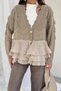 Women's Layered Chiffon Flounce Floral Embossed Gold Buttoned Knitwear Cardigan 1107 - Red - 3