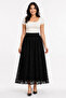 Women's Elastic Waist Lined Long Lace Skirt - Black