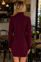 Women's Long Sleeve Turtleneck High Neck Front Back Hairnet Thessaloniki Knit Patterned Links Detailed Stylish Elegant Casual Burgundy Knitwear Mini Tunic Dress - 3