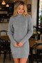 Women's Long Sleeve Turtleneck High Neck Front Back Hairnet Thessaloniki Knit Patterned Links Detailed Stylish Elegant Casual Gray Knitwear Mini Tunic Dress - 5