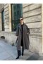 Gray Cashmere Belted Double-Breasted Collar Long Coat - 7096
