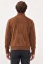 Men's Relax Fit Comfortable Cut Stand Collar Zippered Lined Suede Look Knitwear Brown Coat with Sleeve Pockets - 8
