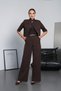 Women's Bitter Brown Short Sleeve Crop Jacket Wide Leg Pants Set Pc4407 - 2