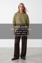 Women's Brown Ribbed Crew Neck Striped Oversize Sweatshirt Alc-X15870 - 2
