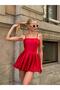 Women's Red Thin Strap Balloon Mini Dress with Lining Shorts Yel221509 - 6