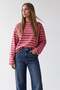 Women's powder pink ribbed crew neck striped oversize sweatshirt alc-x15870