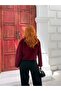 Women's Burgundy Stand Collar Crop Plush Jacket Nh2703 - 5