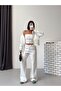 Women's White Zippered Bustier 3 Threaded Threaded Triple Tracksuit Set Get26372 - 5