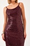 Women's Burgundy Adjustable Strap Sequined Midi Dress Nj182 - 2