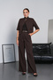 Women's Bitter Brown Short Sleeve Crop Jacket Wide Leg Pants Set Pc4407 - 5