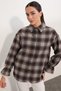 Women's Tulle Detailed Lumberjack Shirt 20410 - C. Brown - 2