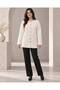 Women's Crew Neck Pearl and Stone Embellished Copper Buttoned Long Sleeve Fuzzy Embroidered Knitwear Tunic Jacket - 6